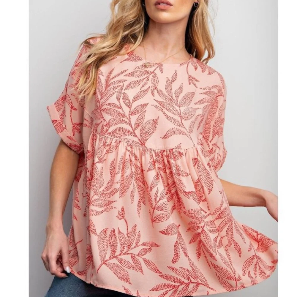 easel Pink Floral Print Babydoll Blouse - Picture 3 of 3